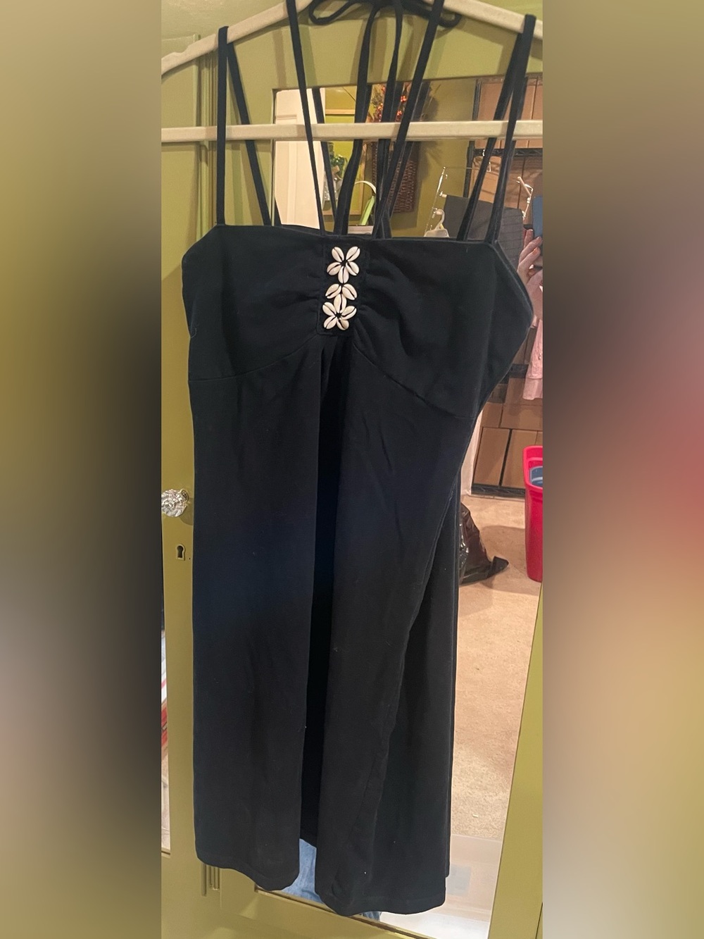 Black Strappy Dress with Floral Accent